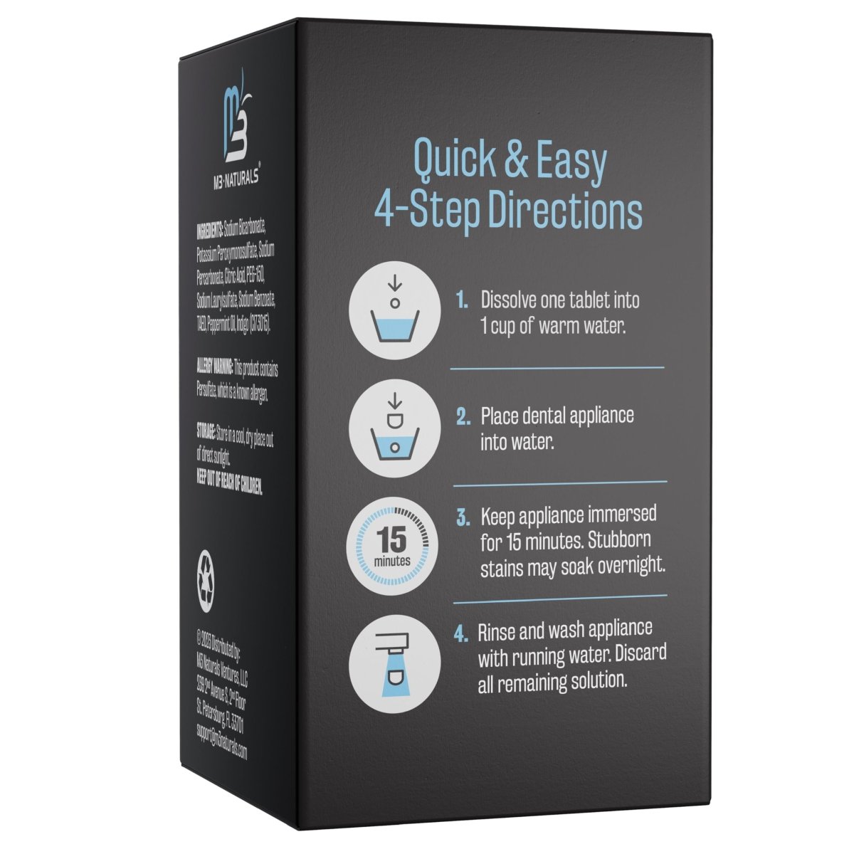 Product packaging with step-by-step directions on a white background