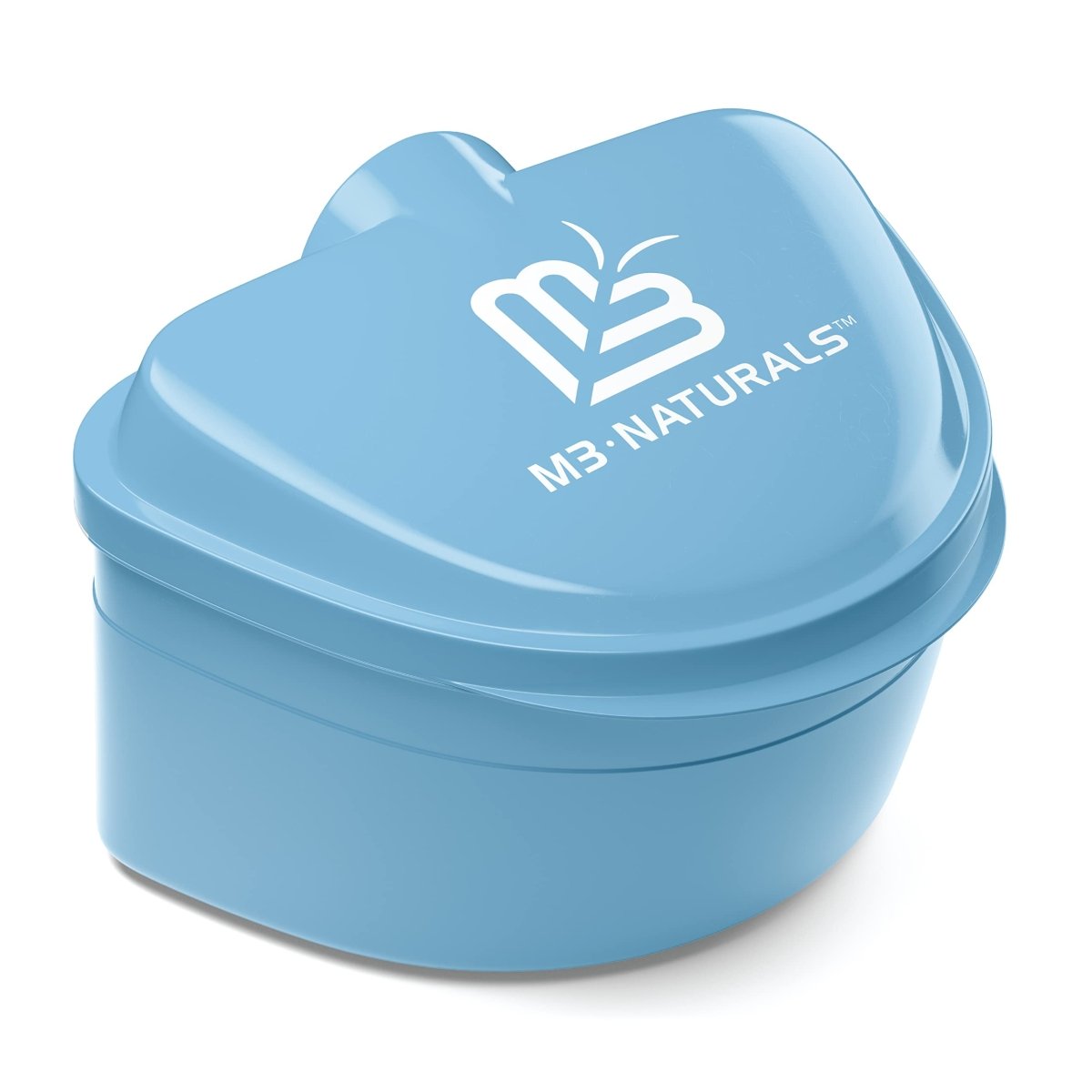 Blue denture bath with the M3 logo on the top.