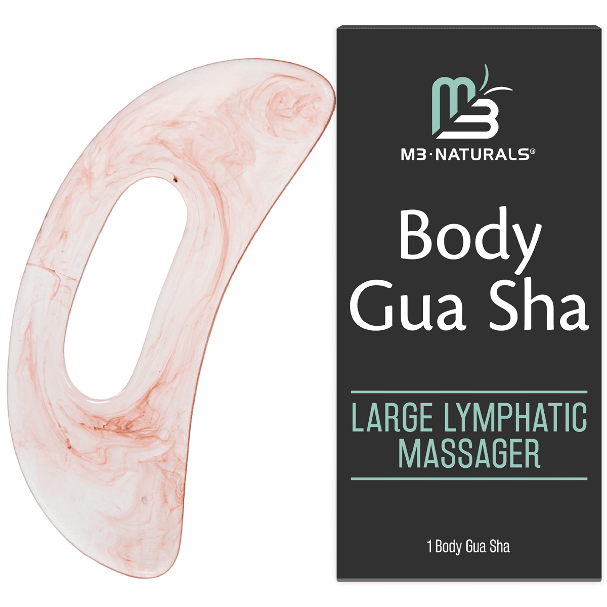Body Gua Sha tool with M3 packaging on a white background