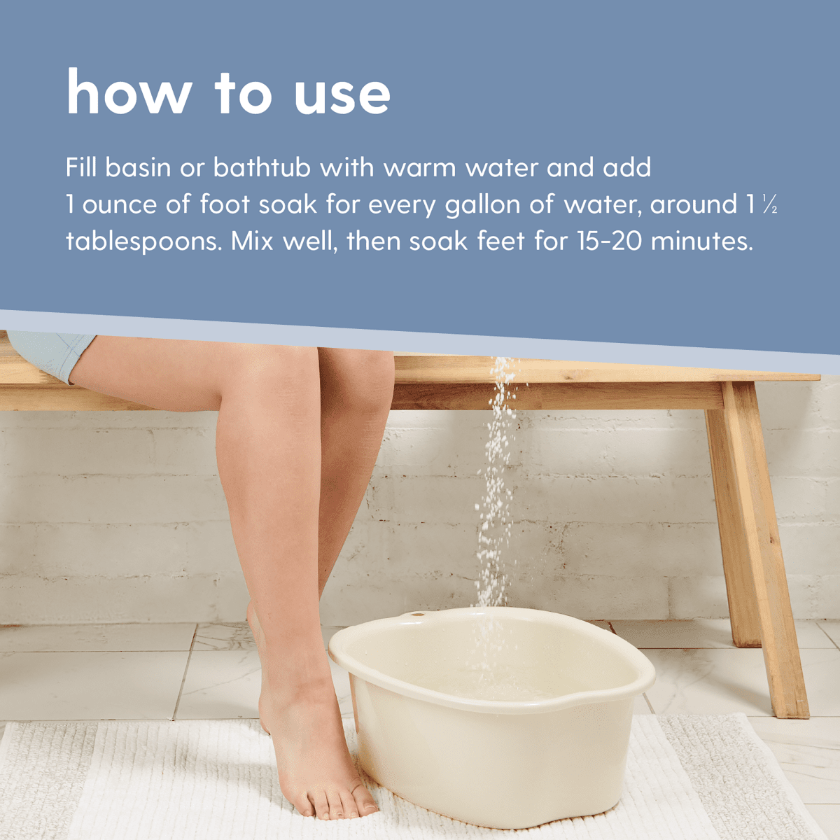 Person using a foot soak with instructions on how to use it.