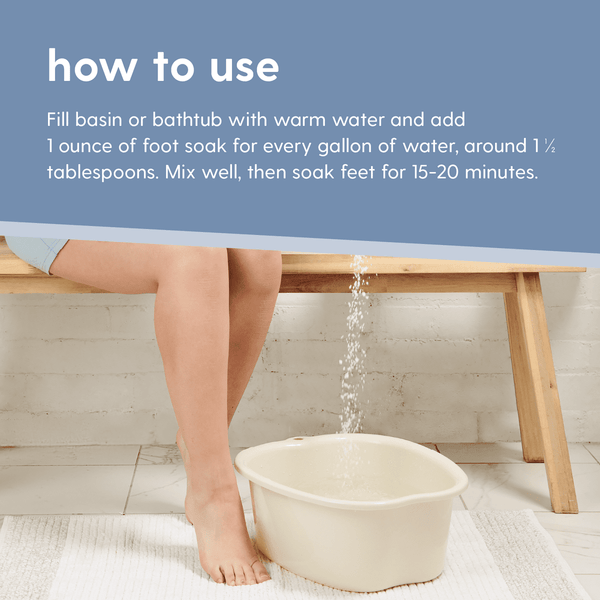 Person using a foot soak with instructions on how to use it.