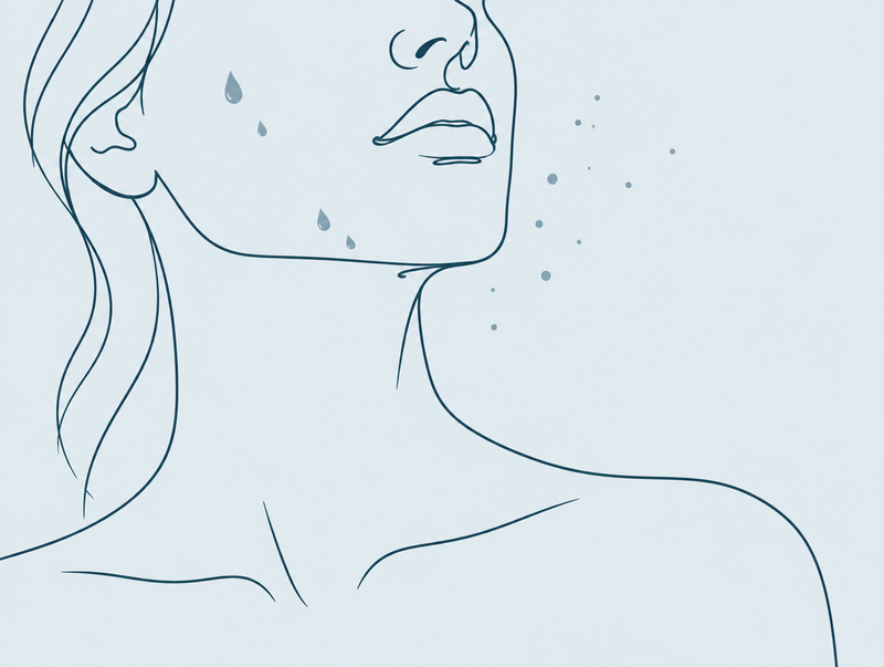 Line drawing of droplets drying on skin