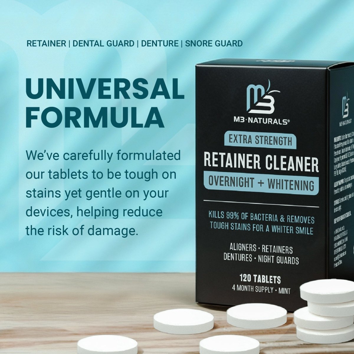 Retainer Cleaner Overnight + Whitening, Mint, 120ct