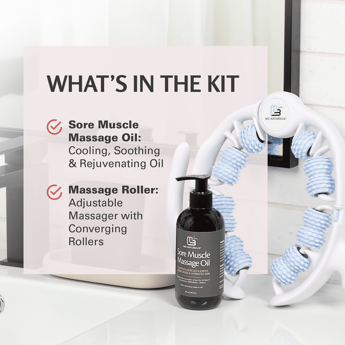 Sore Muscle Massage Oil + Anti Cellulite Massage Roller Kit