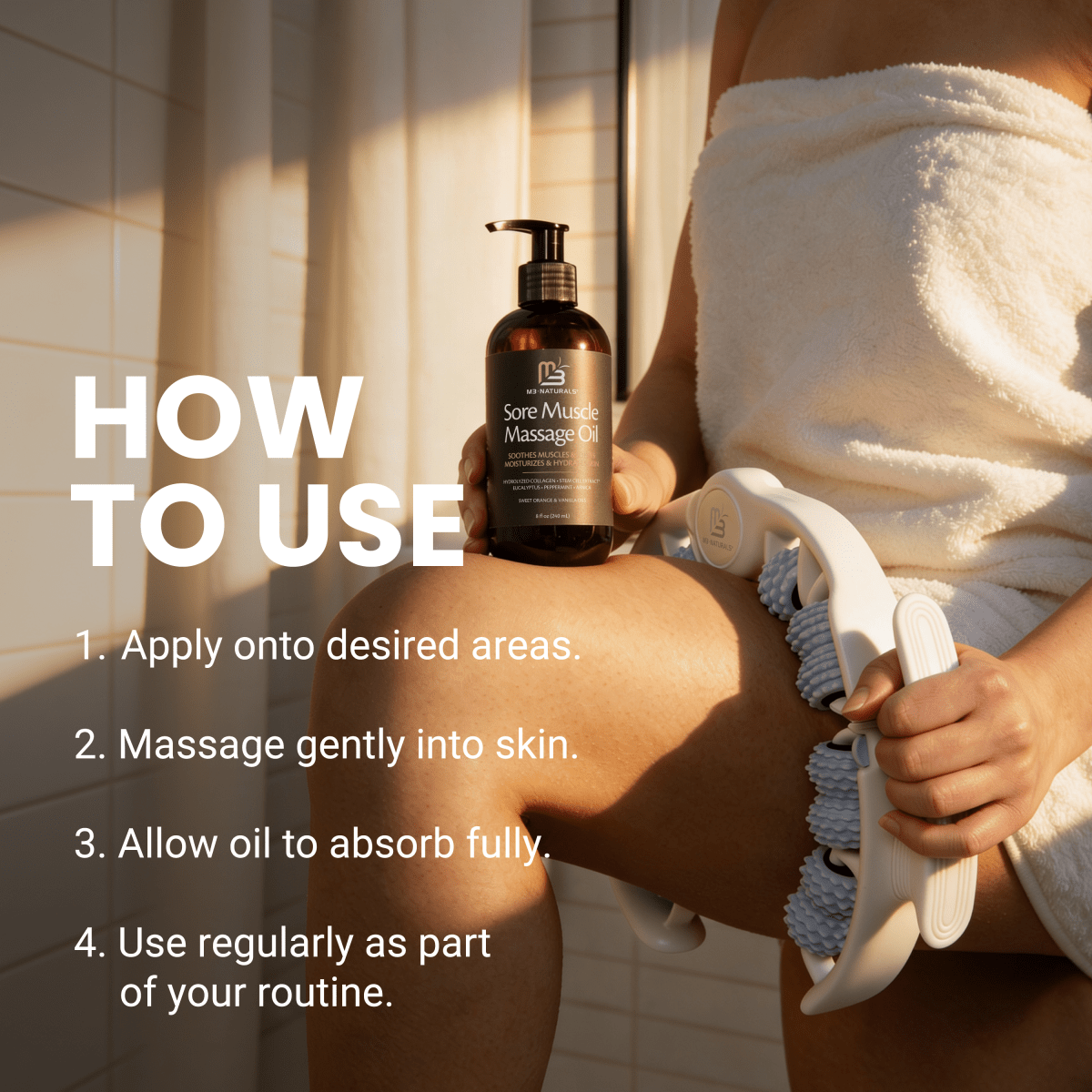 Sore Muscle Massage Oil & Anti Cellulite Massage Roller Bundle