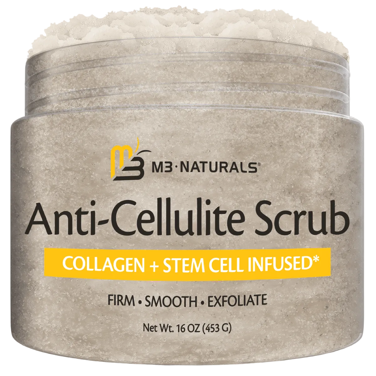 M3 Anti-Cellulite Scrub jar on a white background
