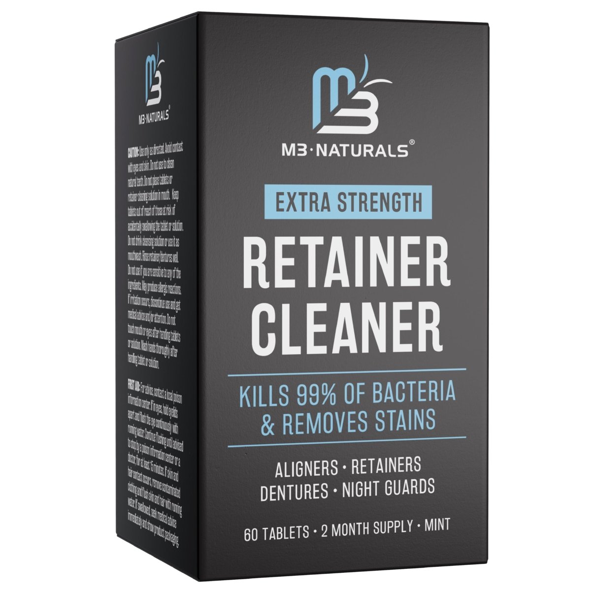 Box of M3 Extra Strength Retainer Cleaner 60-count on a white background
