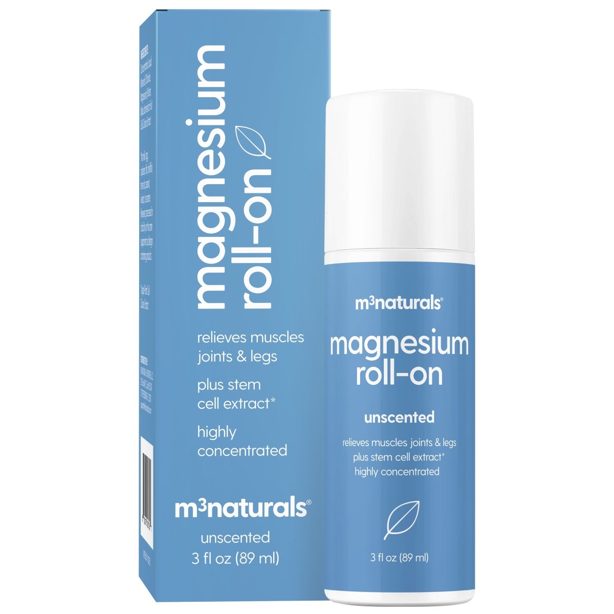 M3 magnesium roll-on bottle and packaging on a white background