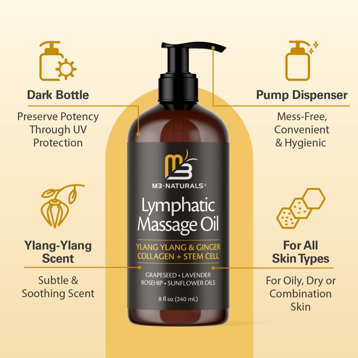 Massage Oil, Ylang Ylang & Ginger, 8oz