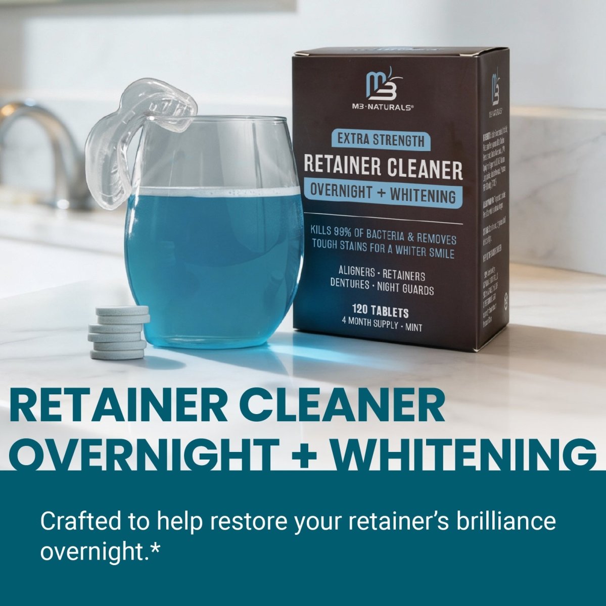 Retainer Cleaner Overnight + Whitening, Mint, 120ct