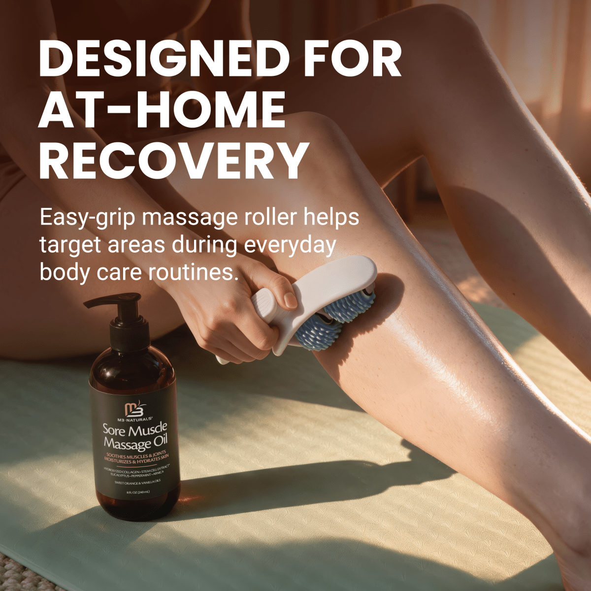Sore Muscle Massage Oil & Anti Cellulite Massage Roller Bundle